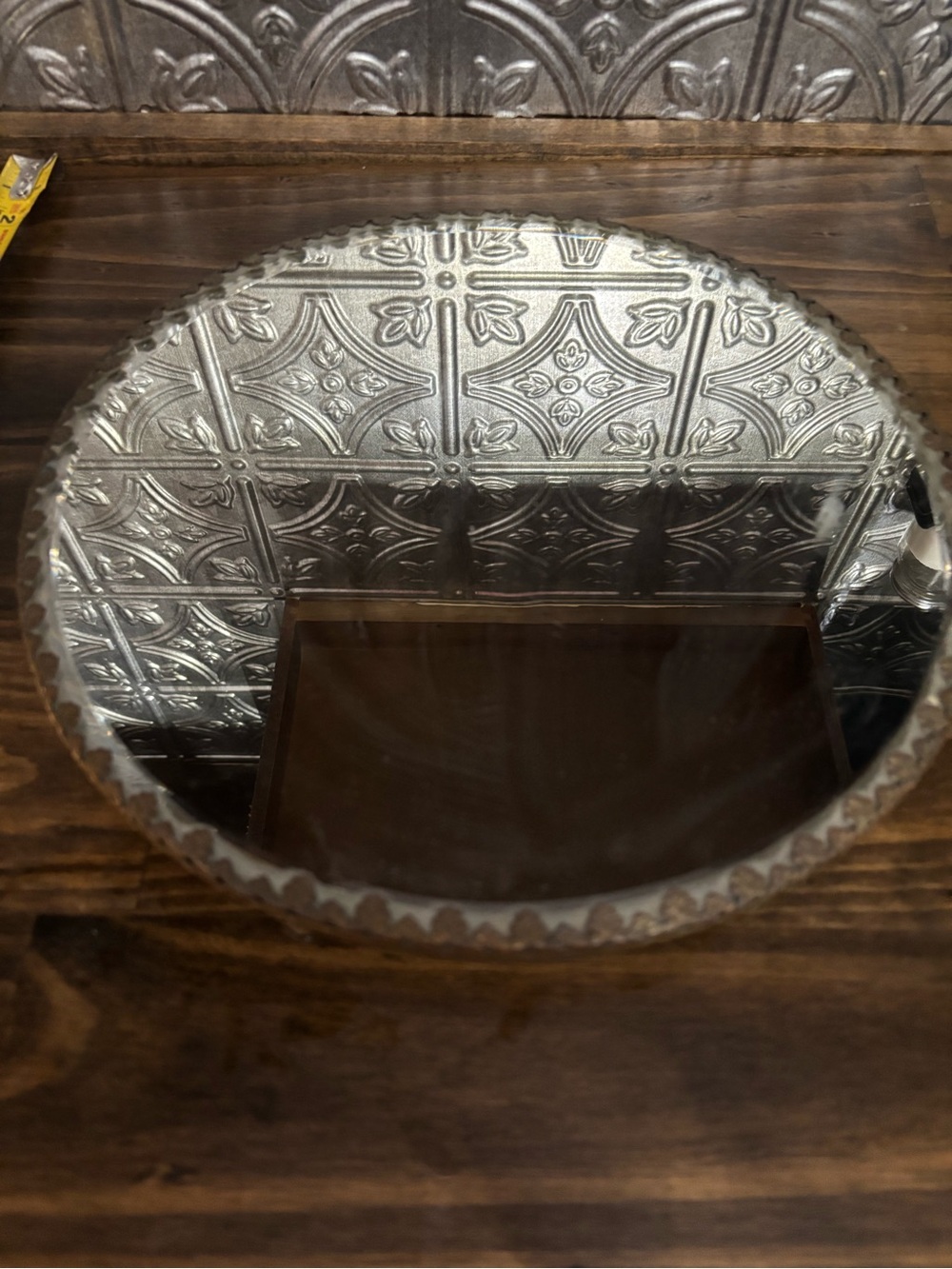 Vintage Victorian Decorative Round Silver Mirrored Tray - Silver